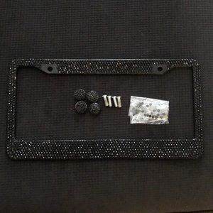 Black rhinestone license plate holder